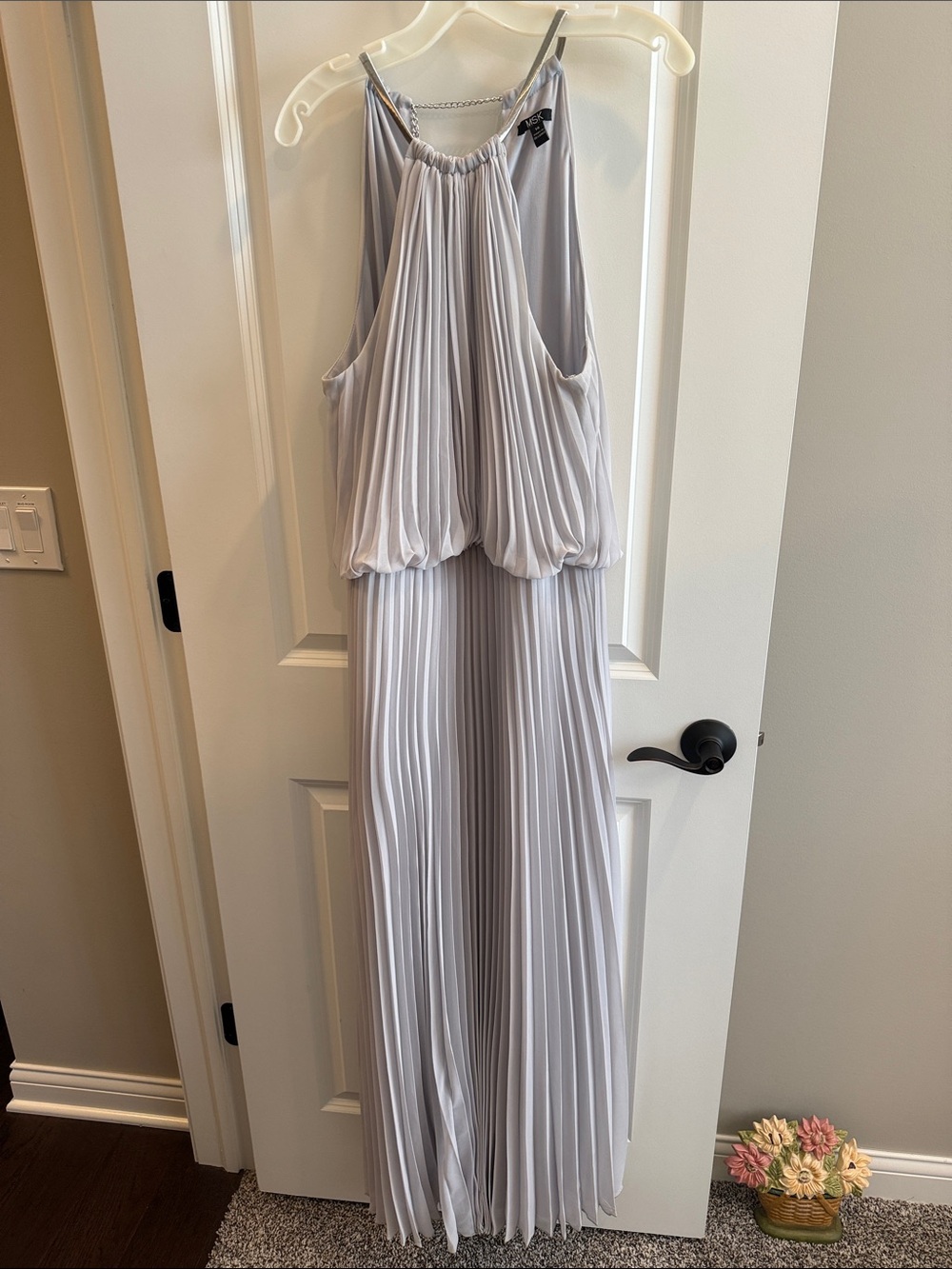 MSK Light Gray Pleated Halter Maxi Dress